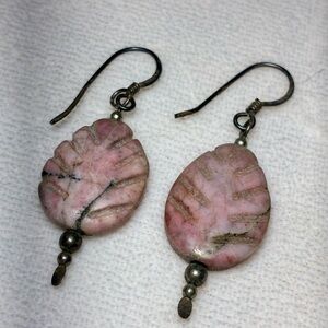 Vintage Artisan Hand-Carved Rhonite Leaf Earrings
